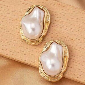 Large BAROQUE Pearl Post Earrings Wedding bridal